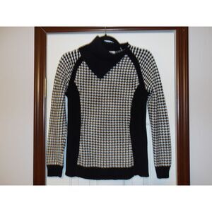 Liz Claiborne Houndstooth Mock Neck Sweater Black‎ White Pattern Knit Pullover